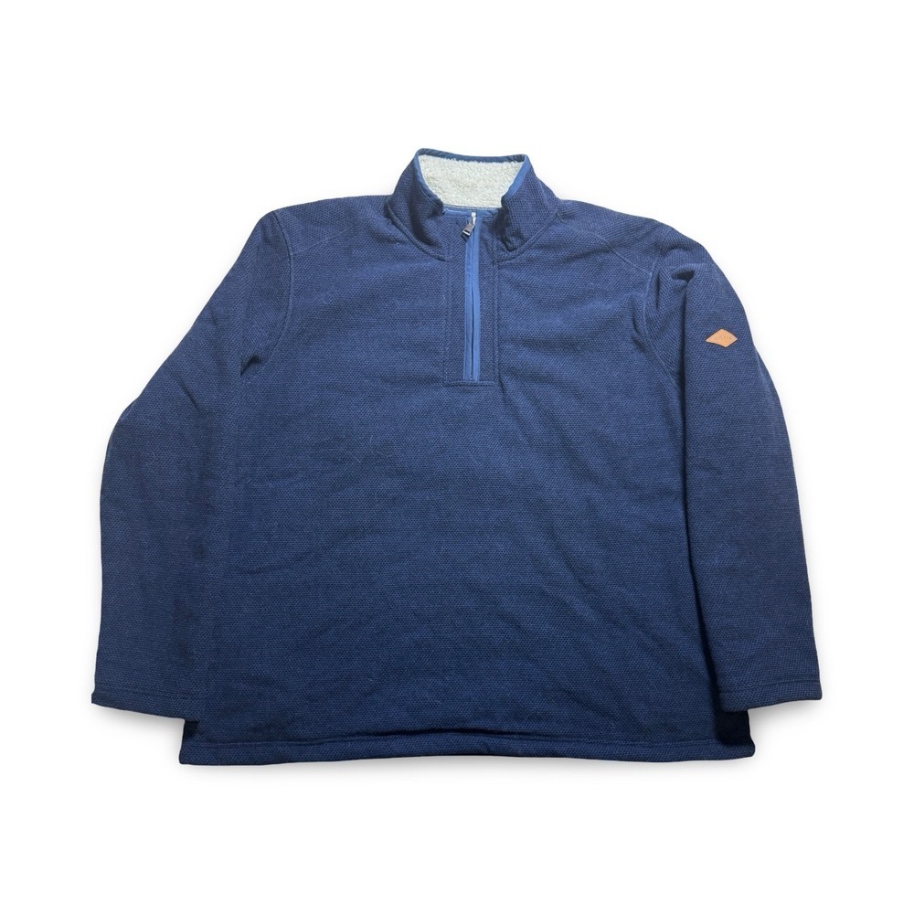 Orvis Quarter Zip Pullover Mens XXL Blue Sherpa Lined Textured Sweater